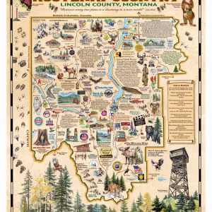 Hand-Drawn Map of Montana, Kootenai National Forest, Lincoln County